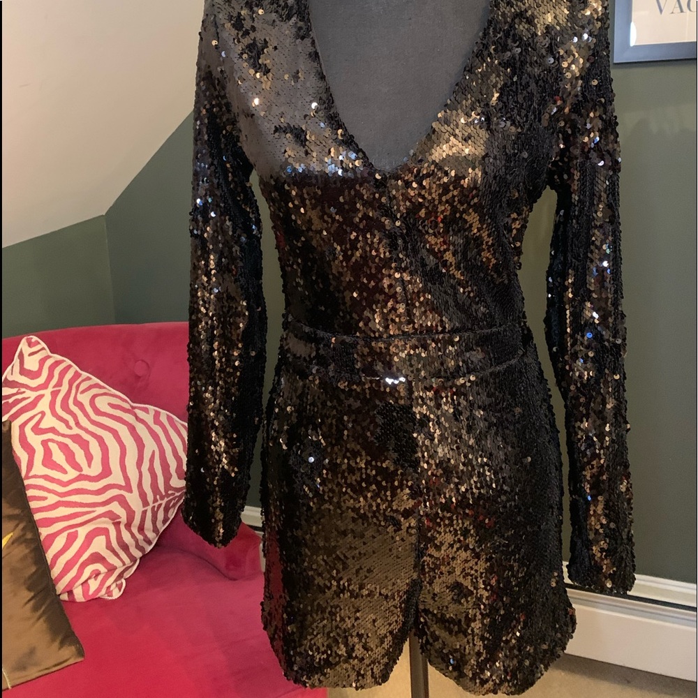 Black sequined short romper